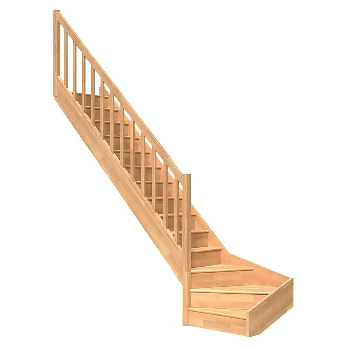 Dolle Raumspartreppe Paris - Breite: 83,5 cm, Buche, Lackiert, Geschosshöhe: 318 cm, 1/4-gewendelt links, Rechteckstäbe Holz, Mit Setzstufen - Holztreppe mit Geländer für den Innenbereich. Ideal für den Wohnbereich, bietet sicheren und stilvollen Zugang zu höheren Ebenen.