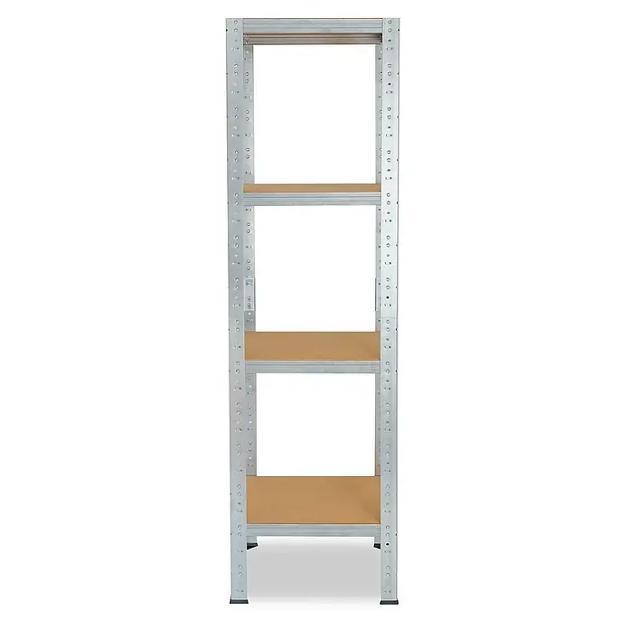 shelfplaza Schwerlastregal HOME - H x B x T: 155 x 45 x 45 cm, Traglast pro Boden: 175 kg, Stecken, verzinkt - Verzinktes Metallregal mit drei braunen Holzregalböden zur Aufbewahrung.