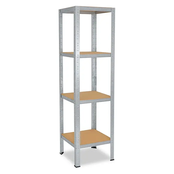 shelfplaza Schwerlastregal HOME - H x B x T: 155 x 45 x 45 cm, Traglast pro Boden: 175 kg, Stecken, verzinkt - Stabiles Regal aus verzinktem Stahl mit vier Holzböden.