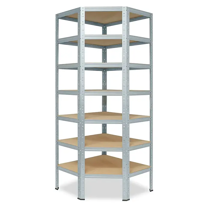 shelfplaza Schwerlastregal HOME - H x B x T: 230 x 70 x 40 cm, Traglast pro Boden: 175 kg, Stecken, verzinkt - Graues Metalleckregal mit hellbraunen Holzregalböden.