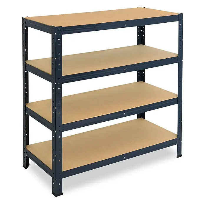 shelfplaza Schwerlastregal HOME - H x B x T: 100 x 40 x 50 cm, Traglast pro Boden: 175 kg, Anzahl Böden: 4 Stk., Stecken, anthrazit - Dunkelgraues Metallregal mit vier hellbraunen MDF-Böden.