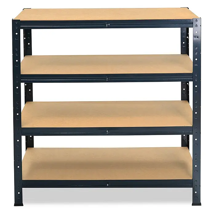 shelfplaza Schwerlastregal HOME - H x B x T: 100 x 40 x 50 cm, Traglast pro Boden: 175 kg, Anzahl Böden: 4 Stk., Stecken, anthrazit - Dunkelgraues Metallregal mit vier hellbraunen MDF-Böden, geeignet für Schwerlastlagerung.