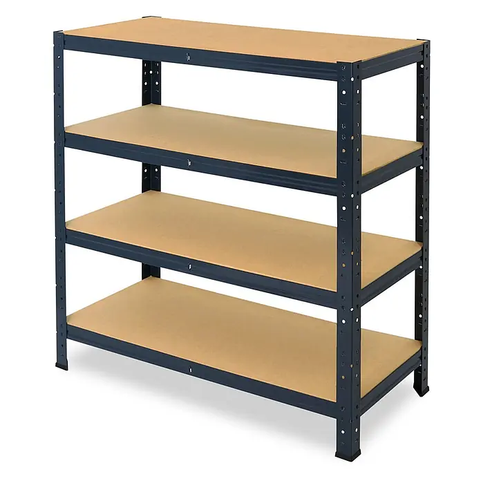 shelfplaza Schwerlastregal HOME - H x B x T: 100 x 40 x 50 cm, Traglast pro Boden: 175 kg, Anzahl Böden: 4 Stk., Stecken, anthrazit - Vierbödiges Schwerlastregal mit dunklem Metallrahmen und hellbraunen Holzregalböden.