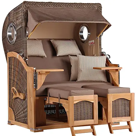 Mr. Deko  Strandstuhl Strandkorb Düne Bullauge Teak PE Grey Dessin 534