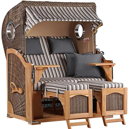 Mr. Deko  Strandstuhl Strandkorb Düne Bullauge Teak PE Grey Dessin 545