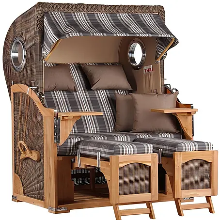 Mr. Deko  Strandstuhl Strandkorb Düne Bullauge Teak PE Grey Dessin 522