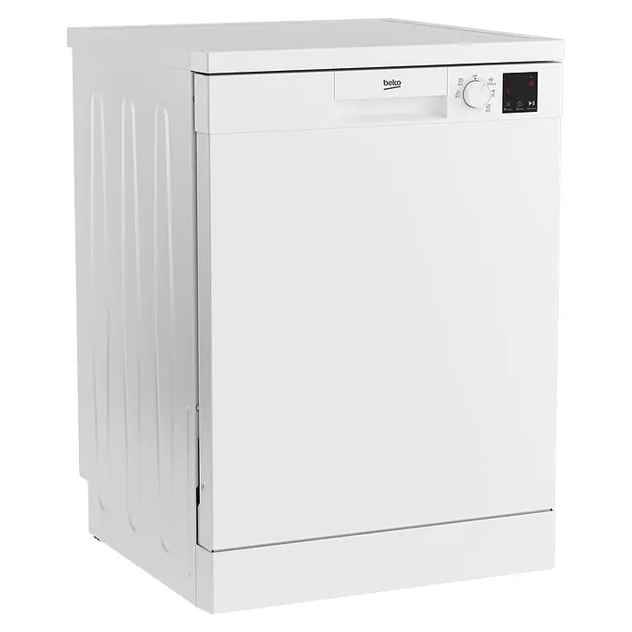 Beko Lavavajillas libre instalación DVN05320W - Ancho: 59,8 cm, 13 ud., Consumo de agua por uso: 12,9 l - Lavavajillas Beko blanco con panel de control frontal, mando giratorio y pantalla digital.