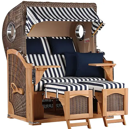 Mr. Deko  Strandstuhl Strandkorb Düne Bullauge Teak PE Grey Dessin 518