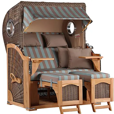 Mr. Deko  Strandstuhl Strandkorb Düne Bullauge Teak PE Grey Dessin 520