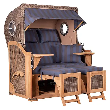 Mr. Deko  Strandstuhl Strandkorb Düne Bullauge Teak PE Grey Dessin 582