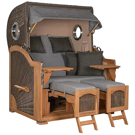 Mr. Deko  Strandstuhl Strandkorb Düne Bullauge Teak PE Grey Dessin 570
