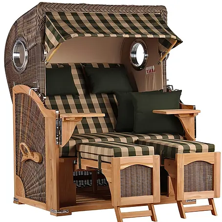 Mr. Deko  Strandstuhl Strandkorb Düne Bullauge Teak PE Grey Dessin 506
