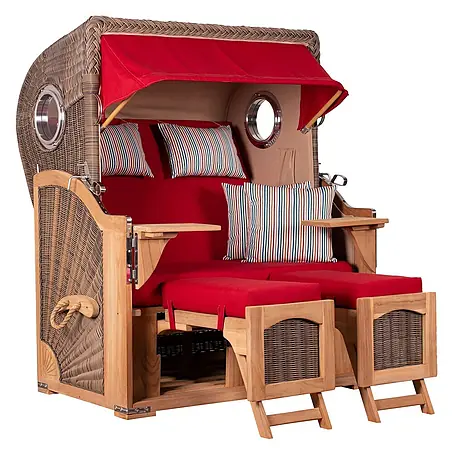 Mr. Deko  Strandstuhl Strandkorb Düne Bullauge Teak PE Grey Dessin 585
