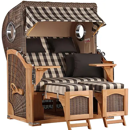 Mr. Deko  Strandstuhl Strandkorb Düne Bullauge Teak PE Grey Dessin 505