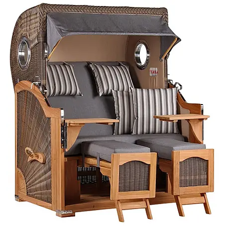 Mr. Deko  Strandstuhl Strandkorb Düne Bullauge Teak PE Grey Dessin 544