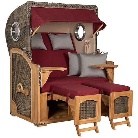 Mr. Deko  Strandstuhl Strandkorb Düne Bullauge Teak PE Grey Dessin 594