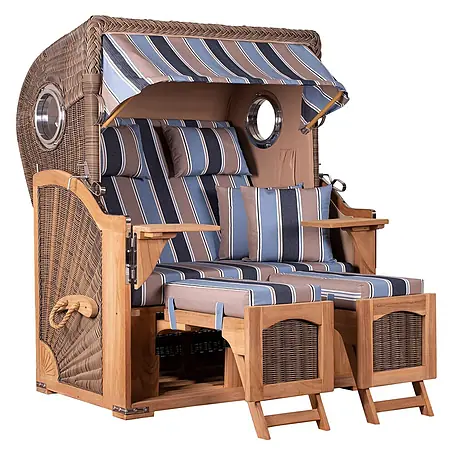 Mr. Deko  Strandstuhl Strandkorb Düne Bullauge Teak PE Grey Dessin 580