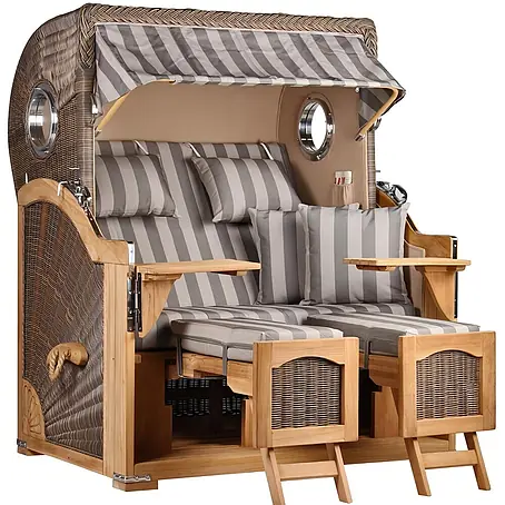 Mr. Deko  Strandstuhl Strandkorb Düne Bullauge Teak PE Grey Dessin 537