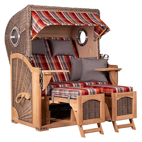 Mr. Deko  Strandstuhl Strandkorb Düne Bullauge Teak PE Grey Dessin 584