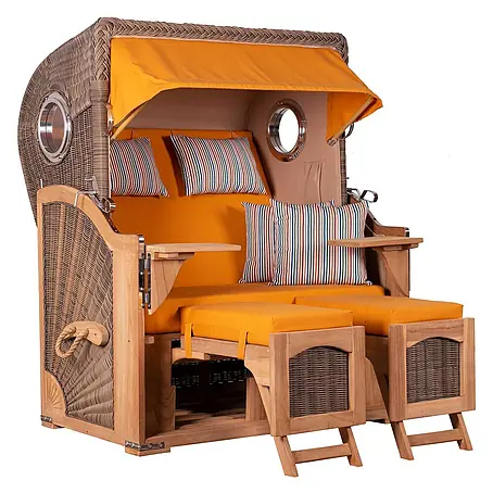 Mr. Deko  Strandstuhl Strandkorb Düne Bullauge Teak PE Grey Dessin 586
