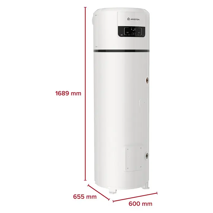 Ariston Bomba de calor para agua Nuos Plus S2 Wifi FS - 200 l, 1.800 W - Calentador de agua con bomba de calor Ariston blanco con pantalla digital. Medidas: Al 1689mm, An 655mm, Pr 600mm.