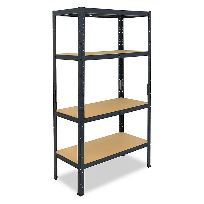 shelfplaza Schwerlastregal HOME - H x B x T: 180 x 110 x 40 cm, Traglast pro Boden: 175 kg, Stecken, anthrazit - Dunkelgraues Metallregal mit vier hellbraunen Ablagen für vielseitige Aufbewahrung.