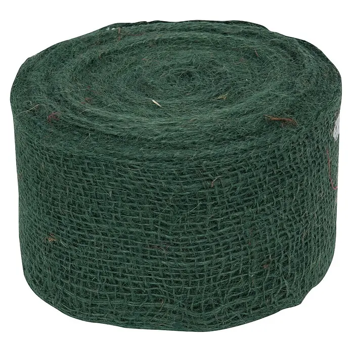 Windhager Jute-Gewebematte - L x B: 25 m x 10 cm, Moosgrün - Große Rolle dunkelgrünen, grob gewebten Stoffes, möglicherweise Jute oder Sackleinen, für Garten oder Handwerk.