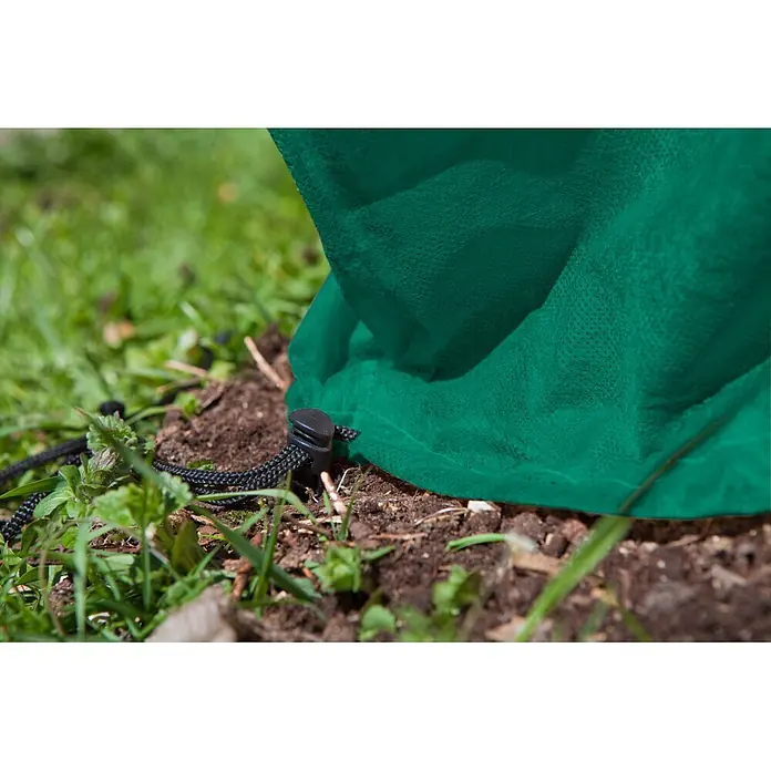 Windhager Winterschutzvlies - B x H: 75 cm x 1 m, Grün, Grammatur: 30 g/m², 3 Stk. - Grünes Gartenvlies als Pflanzenschutz, mit schwarzem Kordelzug und Stopper am Boden befestigt.