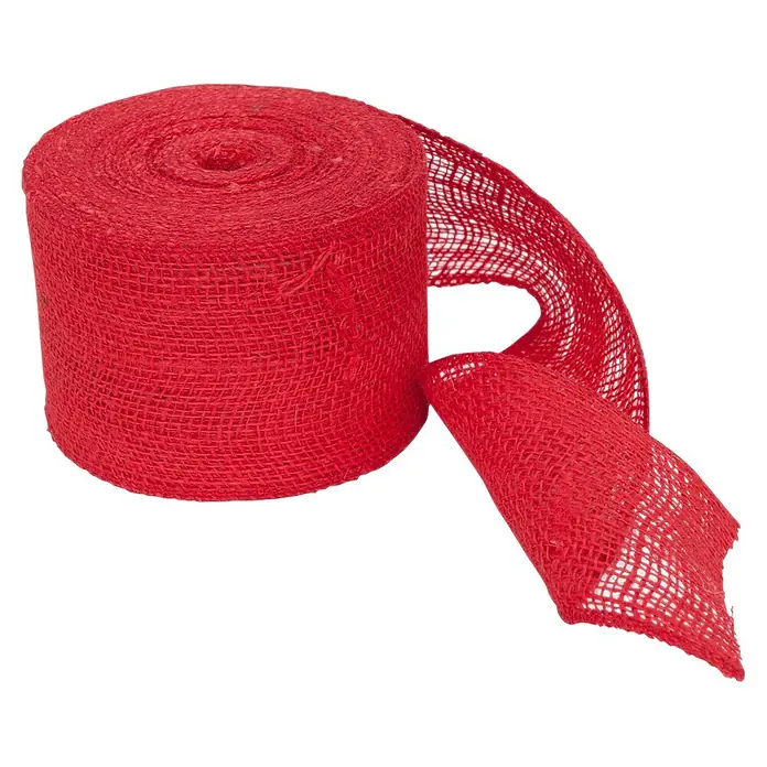 Windhager Jute-Gewebematte - L x B: 25 m x 10 cm, Rot - Rote Jutestoff-Bandrolle, teilweise abgewickelt, zeigt ihr strukturiertes Gewebe.