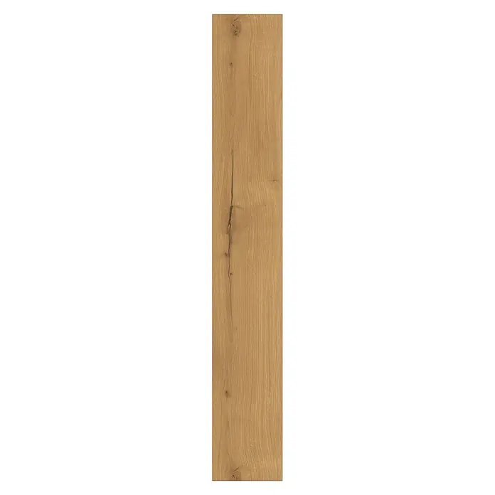 Parador Designboden Modular One - Eiche Cortina natur, Landhausdiele, 1.285 x 194 x 8 mm - Helles Naturholzpaneel mit Maserung, Ästen und dunklem vertikalen Riss.