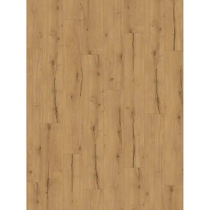 Parador Designboden Modular One - Eiche Cortina natur, Landhausdiele, 1.285 x 194 x 8 mm - Helles bis mittelbraunes Eichenparkett mit sichtbarer Maserung und natürlichen Rissen, in Dielenmuster verlegt.