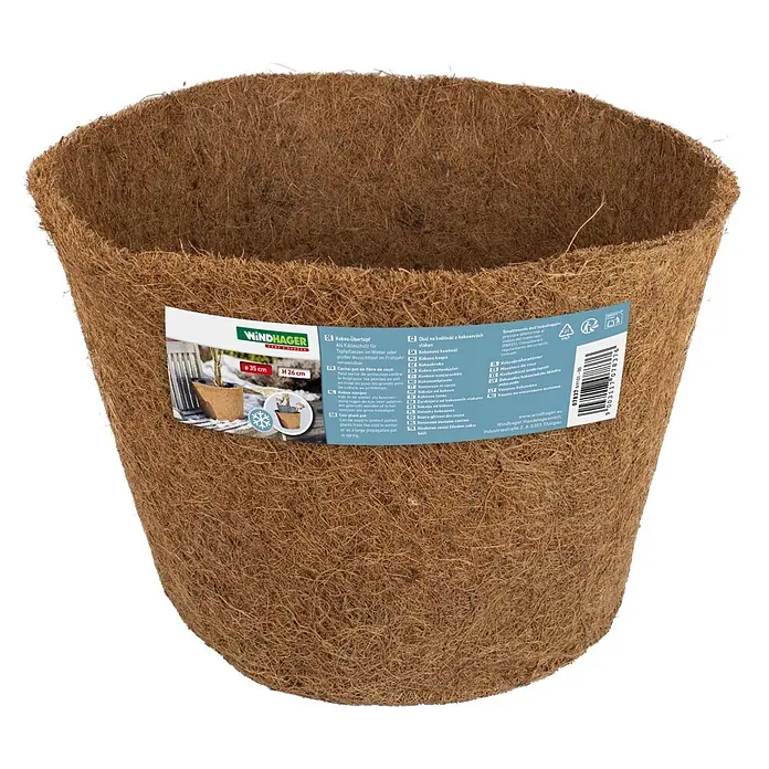 Windhager Winterschutz Kokos-Übertopf - Durchmesser: 35 cm - Brauner Kokos-Übertopf aus Naturfasern zum Kälteschutz von Pflanzen oder als Anzuchttopf.