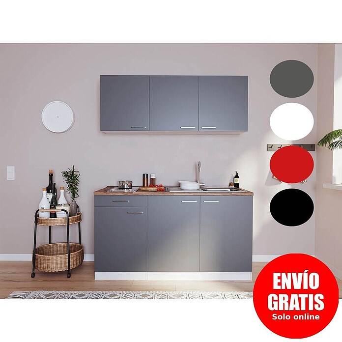 Respekta Cocina compacta Luis (Ancho: 150 cm, Gris, Con electrodomésticos) | BAUHAUS