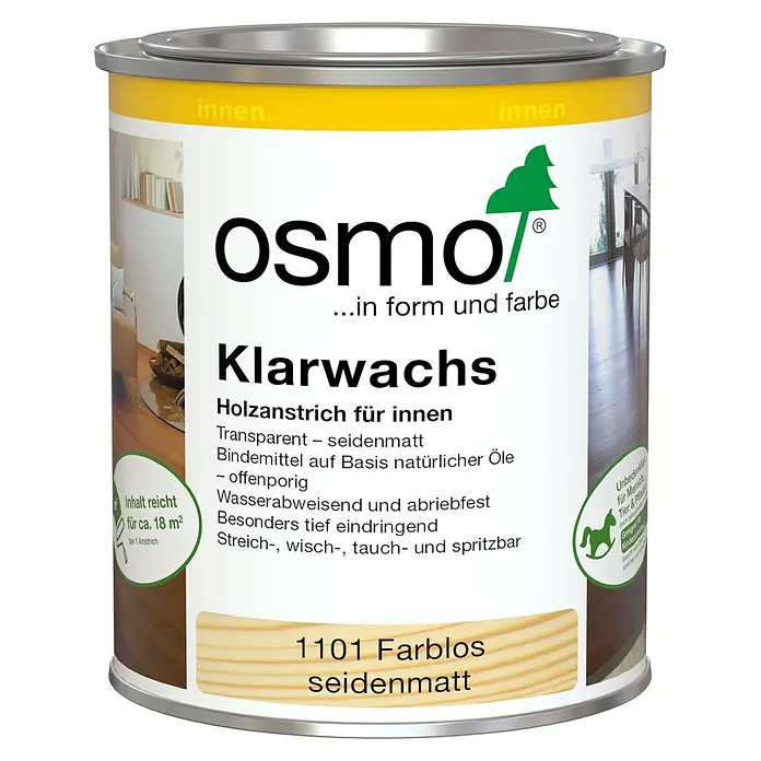 Osmo Klarwachs - 750 ml, Farblos - Osmo Klarwachs in einer Dose, farblos seidenmatt für Holz im Innenbereich.