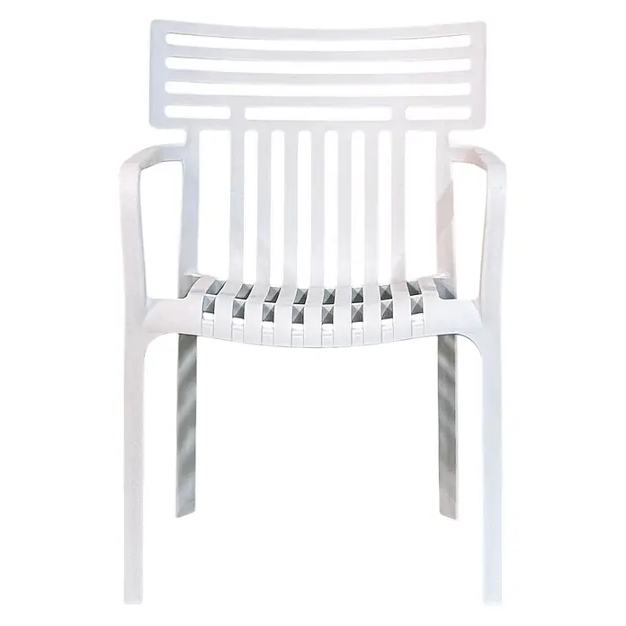 Floordirekt Gartenstuhl Terrano Weiß - Polypropylen, Weiß - Weißer Plastikstuhl mit Lamellenrückenlehne und Sitzfläche, mit Armlehnen.