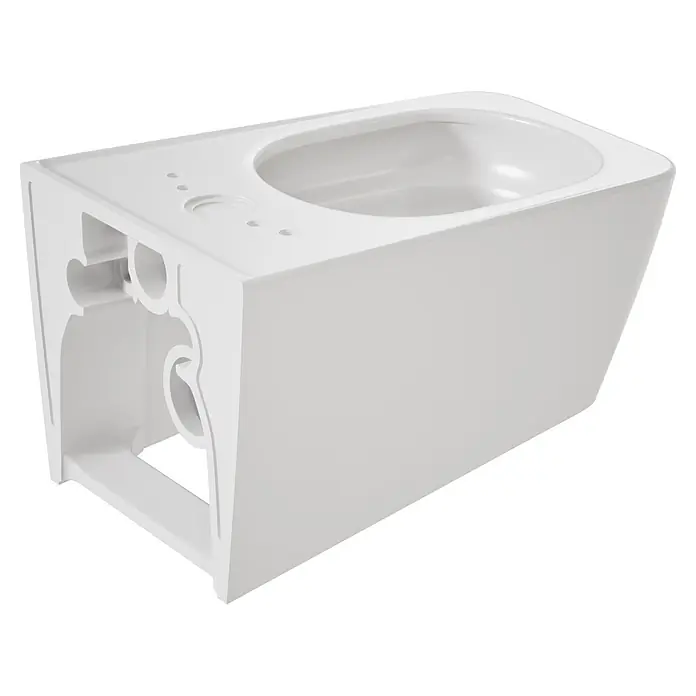 VitrA Equal Wand-WC - Spülrandlos, Mit schmutzabweisender Glasur, Spülform: Tief, WC Abgang: Waagerecht, Weiß - Weißes glänzendes integriertes Waschbecken mit vorgebohrten Löchern und dekorativer offener Seitenstruktur für ein modernes Bad.