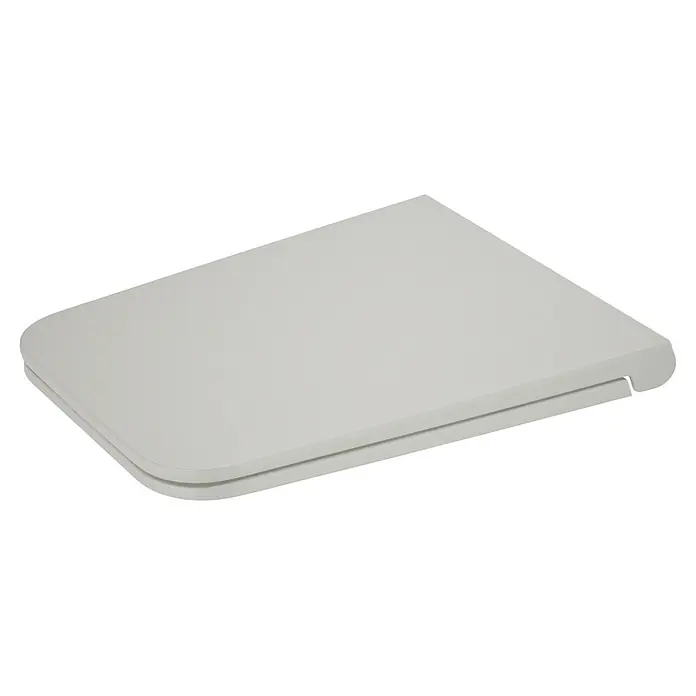 VitrA Equal WC-Sitz - Duroplast, Steingrau, Mit Absenkautomatik - Heller grauer, geschlossener Toilettensitz.
