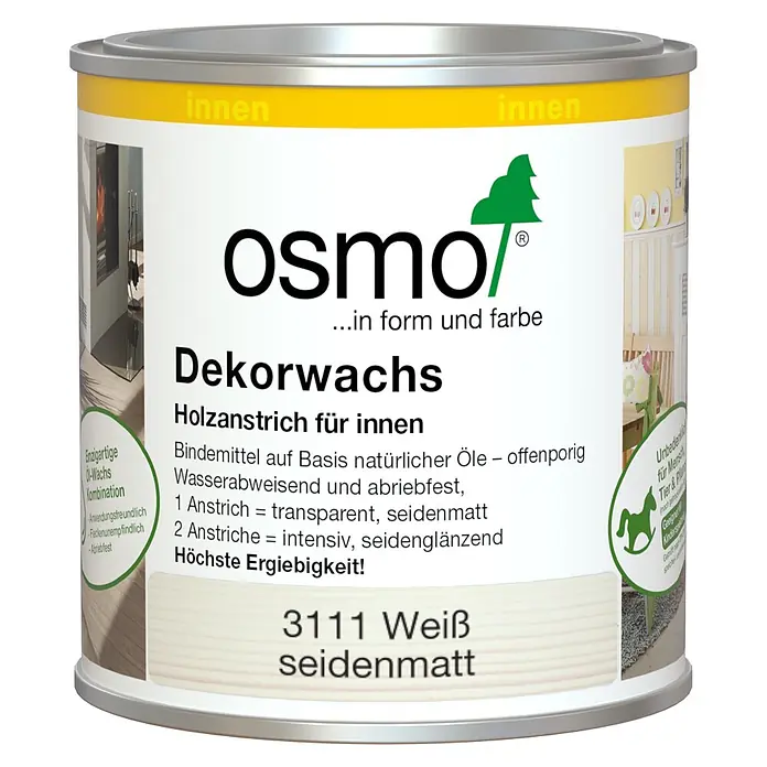 Osmo Dekorwachs - Weiß, 375 ml, Seidenglänzend - Osmo Dekorwachs Dose, 3111 Weiß seidenmatt Holzanstrich für innen.