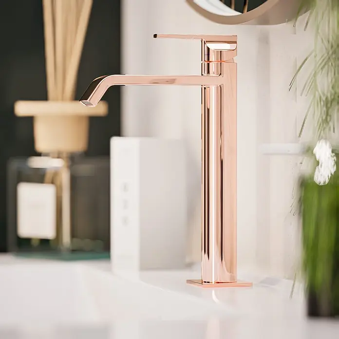 VitrA Suit Waschtischarmatur - Kupfer, Glänzend, Höhe: 26,4 cm - Polierte Roségold-Einhebelarmatur für ein modernes Badezimmerwaschbecken.