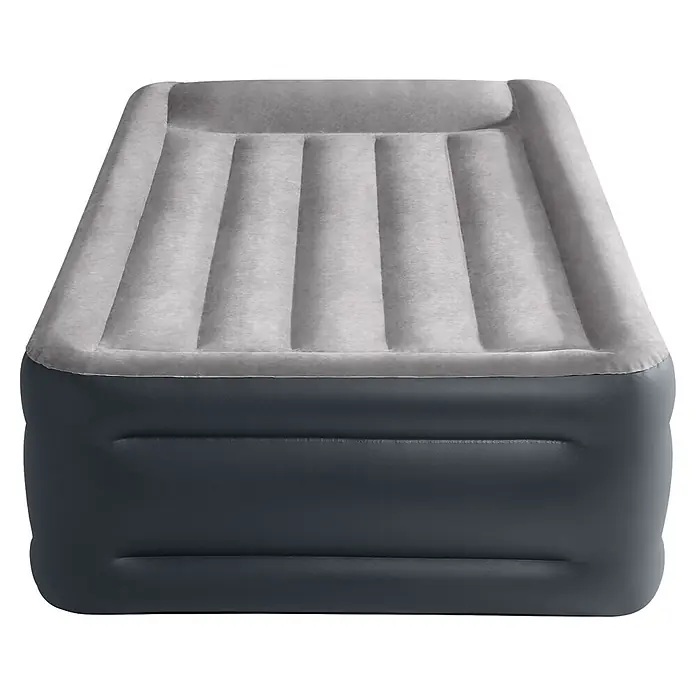 Intex Luftbett Dura-Beam Plus Deluxe Pillow Rest Raised Twin - L x B x H: 191 x 99 x 42 cm, Schwarz/Grau - Zweifarbige graue aufblasbare Luftmatratze mit weicher, beflockter Oberfläche und vertikalen Rillen.