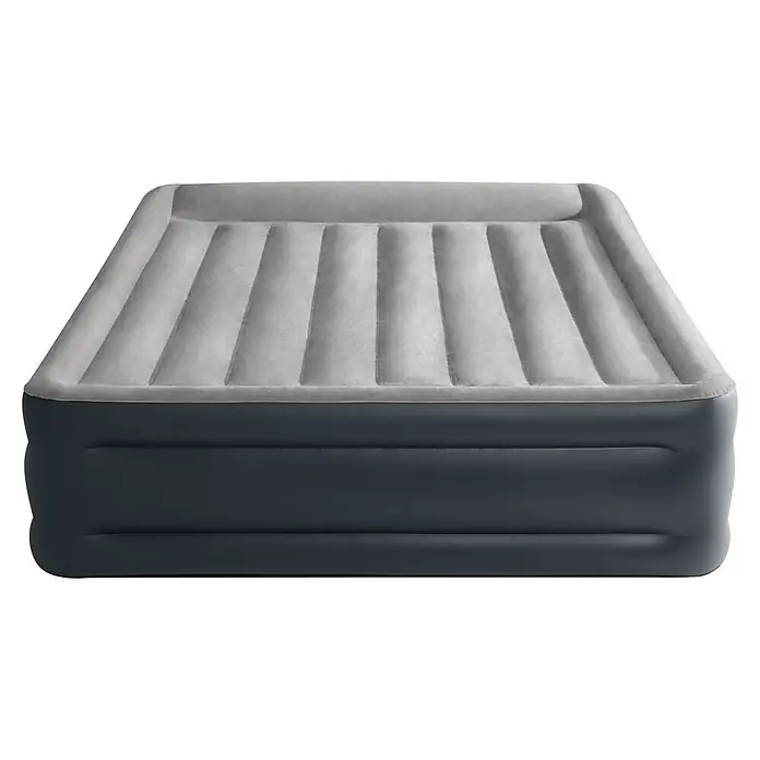 Intex Luftbett Dura-Beam Plus Deluxe Pillow Rest Raised Queen - L x B x H: 203 x 152 x 42 cm, Schwarz/Grau - Erhöhte dunkelgraue und graue aufblasbare Luftmatratze mit weicher, beflockter Oberseite.