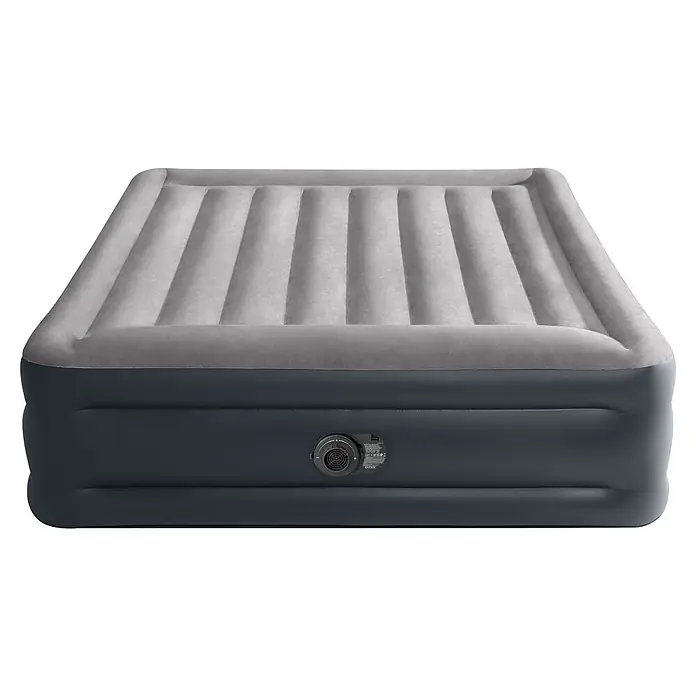 Intex Luftbett Dura-Beam Plus Deluxe Pillow Rest Raised Queen - L x B x H: 203 x 152 x 42 cm, Schwarz/Grau - Grau-dunkelgraues aufblasbares Luftbett mit beflockter Oberseite und integrierter Elektropumpe.