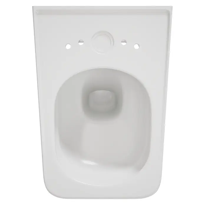 VitrA Equal Wand-WC - Spülrandlos, Mit schmutzabweisender Glasur, Spülform: Tief, WC Abgang: Waagerecht, Weiß - Weiße Keramik-Wand-WC-Schüssel mit Spüllöchern.