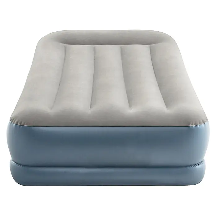 Intex Luftbett Dura-Beam Standard Pillow Rest Mid-Rise Twin - L x B x H: 191 x 99 x 30 cm, Grau/Blau - Hellgraue und blaue aufblasbare Luftmatratze mit bequemer beflockter Oberfläche.