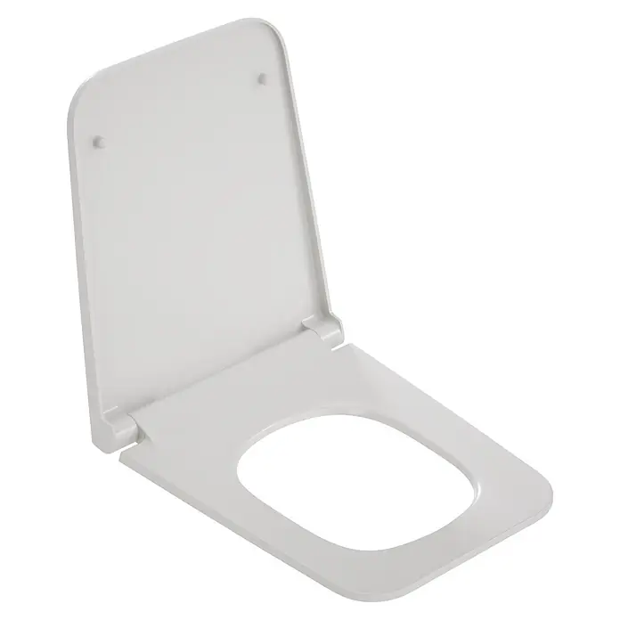 VitrA Equal WC-Sitz - Duroplast, Weiß, Mit Absenkautomatik - Weißer Toilettensitz und -deckel aus Kunststoff, geöffnet.
