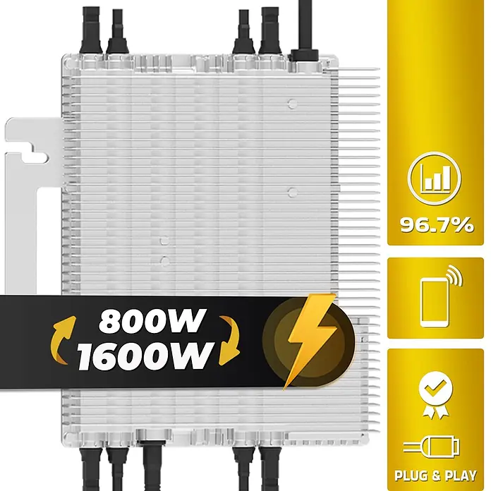 Sunniva Balkonkraftwerk-Set 2000 / 1600 Watt mit DEYE Wechselrichter - Nennleistung: 1.600 W, L x B x H: 1.906 x 1.134 x 30 mm - Silberner Mikro-Wechselrichter für Solarmodule mit geripptem Gehäuse, 800W/1600W Leistung und 96,7% Effizienz.