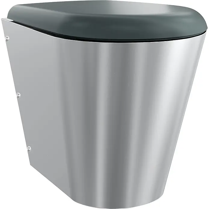 KWC Waschbecken KWC -  - Schlanker Abfalleimer aus gebürstetem Metall mit dunkelgrauem Deckel. Konisches Design.