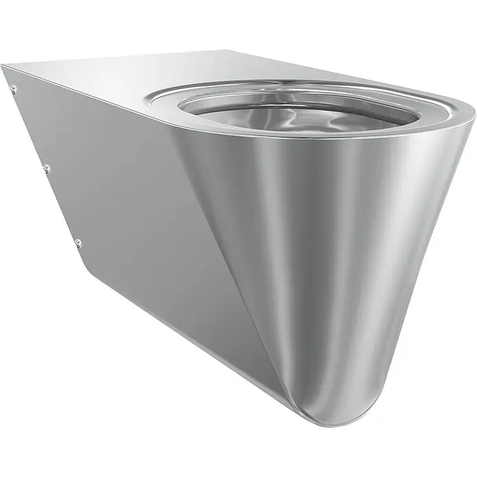 KWC Waschbecken KWC -  - Modernes wandmontiertes Edelstahl-Urinal mit gebürsteter Silberoberfläche.
