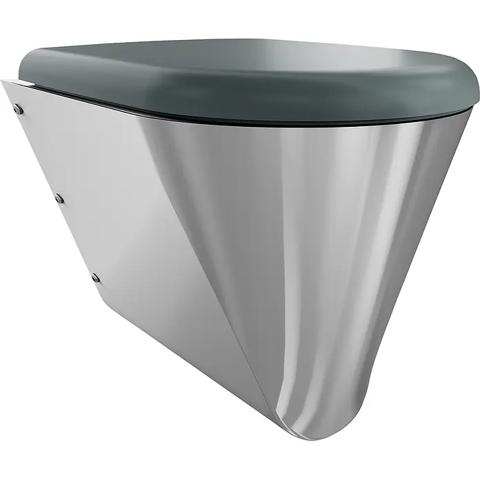 KWC Waschbecken KWC -  - Metallisches Urinal mit dunkelgrauer Abdeckung und sichtbaren Befestigungselementen.