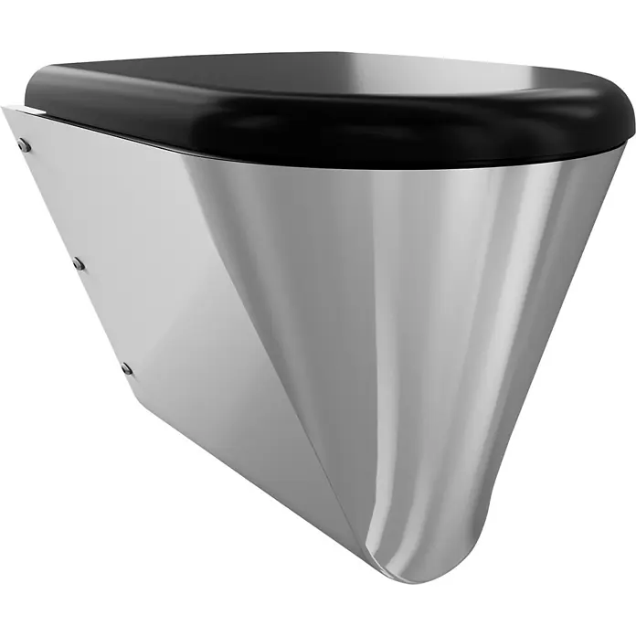 KWC Wand-WC - Edelstahl - Wand-Urinal mit schwarzer Oberseite und sich verjüngendem silbernem Metallgehäuse.
